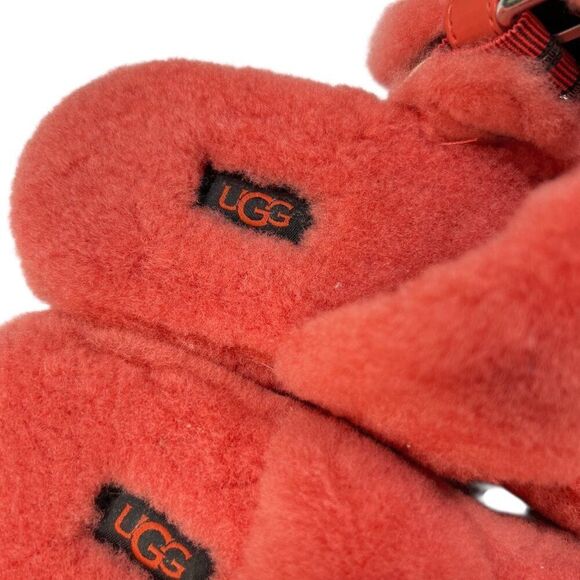 UGG Fuzz Yeah Sheepskin Sherpa Double Buckle Sandals Coral Pink Size 9 - Picture 5 of 11